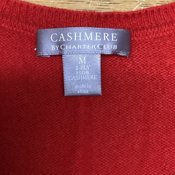 Red Charter Club Womens 100% Cashmere V-neck Sweater Size Medium - Picture 2 of 3